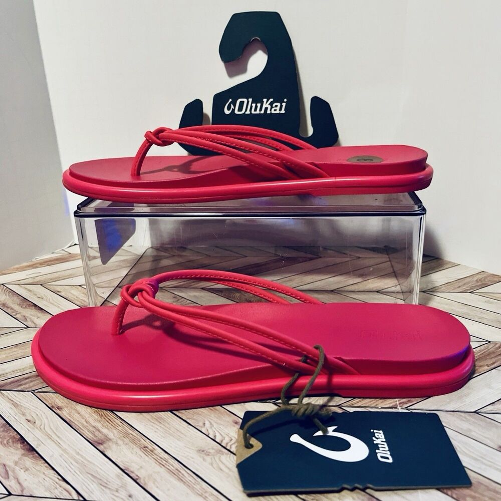 OluKai Aka Flip Flop Sandals Pink Plumeria Women’s 8 Beach Comfort Strappy Pool‎